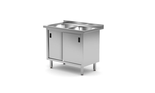 Doppelspültisch mit Schrank - geschweißt, HENDI, Profi Line, 1000x600x(H)850mm - Salmgastro Onlineshop-813690-Hendi-8711369813690