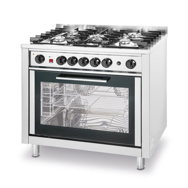 Gasherd - 5 Brenner mit Elektroofen, HENDI, Kitchen Line, Silber, 230V/2900W, 14,3kW, 900x655x(H)900mm - Salmgastro Onlineshop-225707-Hendi-8711369225707