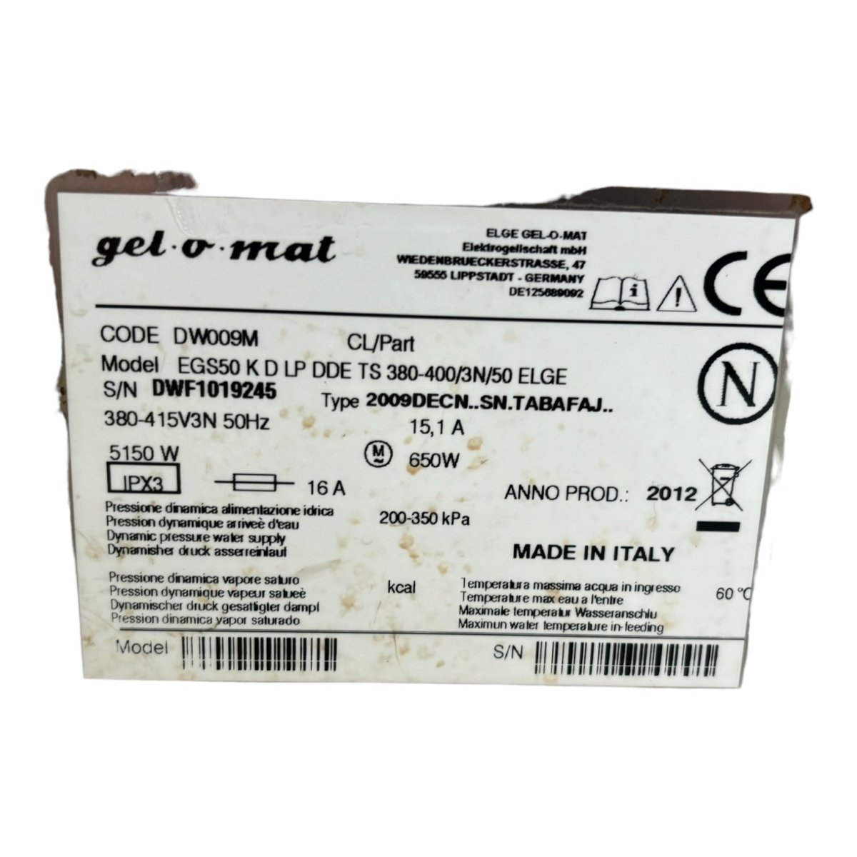 GELOMAT universal dishwasher with integrated watertough model EGS 5