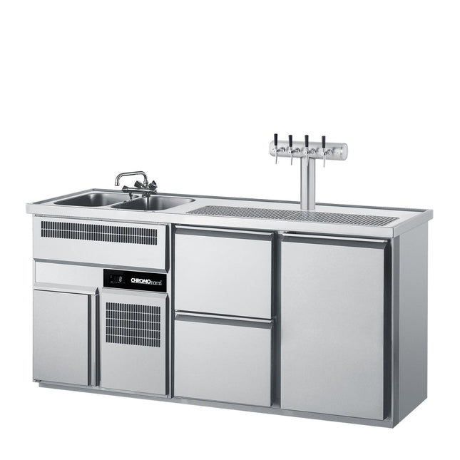 Getränketheke mit zwei Becken, 2 Zügen 1/2 und einer Tür - Salmgastro Onlineshop-CGTM722L81-2/1-Chromonorm-