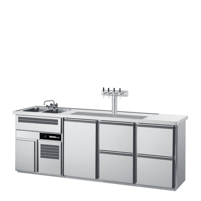 Getränketheke mit zwei Becken, einer Tür und 4 Zügen 1/2 - Salmgastro Onlineshop-CGTM732L81-1/2/2-Chromonorm-