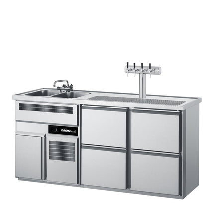 Getränketheke mit zwei Becken und 4 Zügen 1/2 - Salmgastro Onlineshop-CGTM722L81-2/2-Chromonorm-