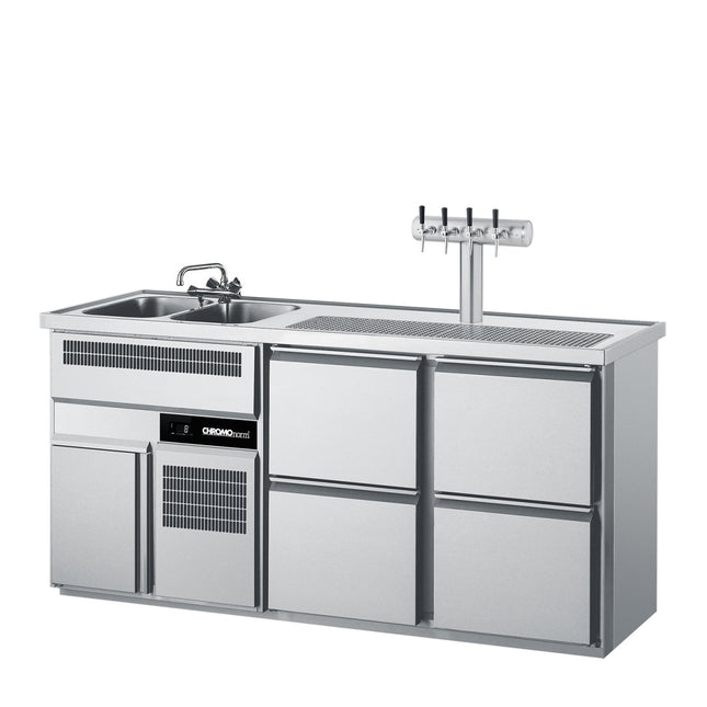 Getränketheke mit zwei Becken und 4 Zügen 1/2 - Salmgastro Onlineshop-CGTM722L81-2/2-Chromonorm-