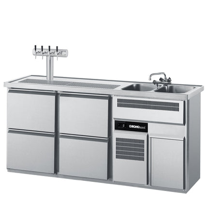 Getränketheke mit zwei Becken und 4 Zügen 1/2 - Salmgastro Onlineshop-CGTM722R81-2/2-Chromonorm-
