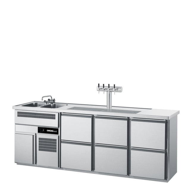 Getränketheke mit zwei Becken und 6 Zügen 1/2 - Salmgastro Onlineshop-CGTM732L81-2/2/2-Chromonorm-