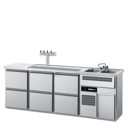 Getränketheke mit zwei Becken und 6 Zügen 1/2 - Salmgastro Onlineshop-CGTM732R81-2/2/2-Chromonorm-