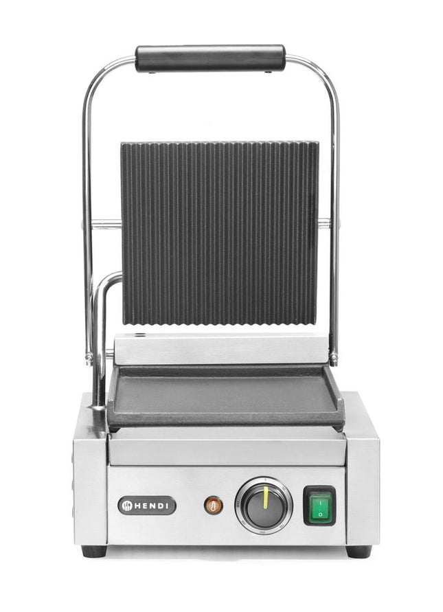 Kontaktgrill - Einzelversion, HENDI, oben gerillt, unten glatt, 230V/1800W, 310x370x(H)210mm - Salmgastro Onlineshop-263600-Hendi-8711369263600