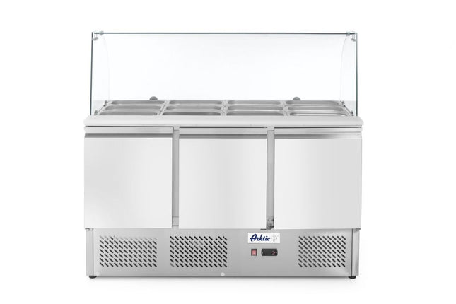 Kühltisch, dreitürig mit Glasdisplay 380L, Arktic, 230V/310W, 1365x700x(H)1300mm - Salmgastro Onlineshop-232798-Hendi-8711369232798