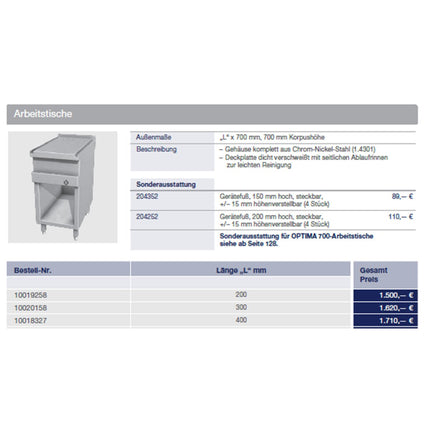 MKN Arbeitstisch 400 mm OPTIMA 700 - Salmgastro Onlineshop-8170843-MKN-