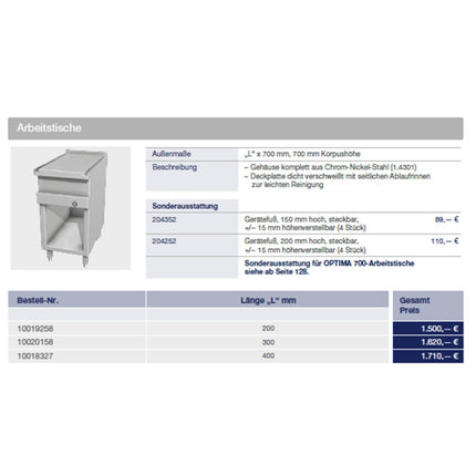 MKN Arbeitstisch 400 mm OPTIMA 700 - Salmgastro Onlineshop-8170845-MKN-