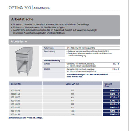MKN Arbeitstisch 800 mm OPTIMA 700 - Salmgastro Onlineshop-8170846-MKN-