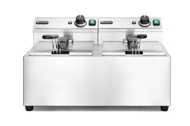 Profi Line Fritteuse, 2 × 8 l, HENDI, Profi Line, 16L, 230V/7000W, 605x460x(H)350mm - Salmgastro Onlineshop-207307-Hendi-8711369207307
