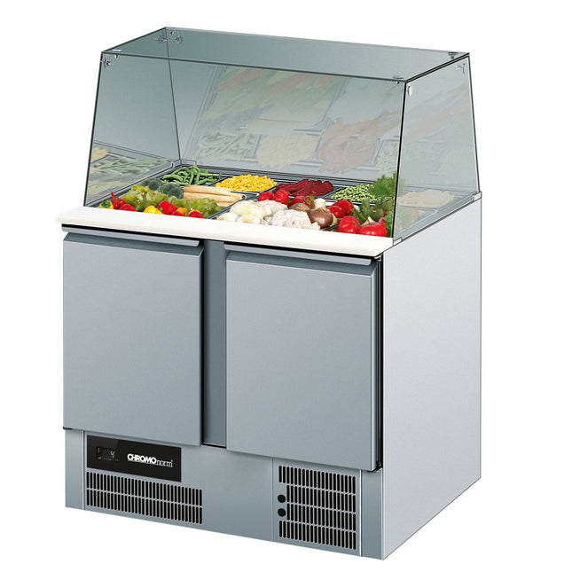 Saladette mit 2 Türen und Glasaufbau - Salmgastro Onlineshop-CKTSA79500EV-Chromonorm-