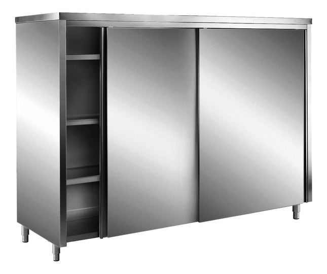 SARO Edelstahl-Lagerschrank mit Schiebetüren AISI 304, Flachdach, 1000x600 mm - Salmgastro Onlineshop-700-8190-Saro-4017337061624