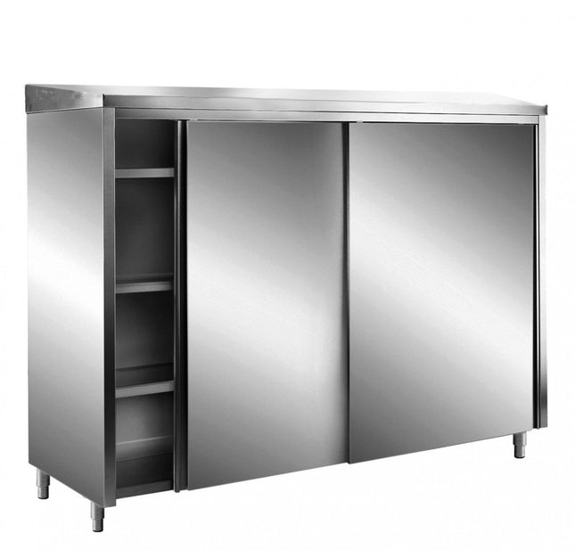 SARO Edelstahl-Lagerschrank mit Schiebetüren AISI 430, Schrägdach, 1200x600 mm - Salmgastro Onlineshop-700-8135-Saro-4017337061518