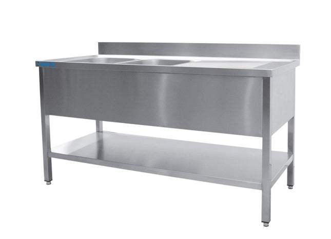 SARO Spültisch 2 Becken, links - B 1400 x T 700 mm - Salmgastro Onlineshop-700-2540L-Saro-4017337046782