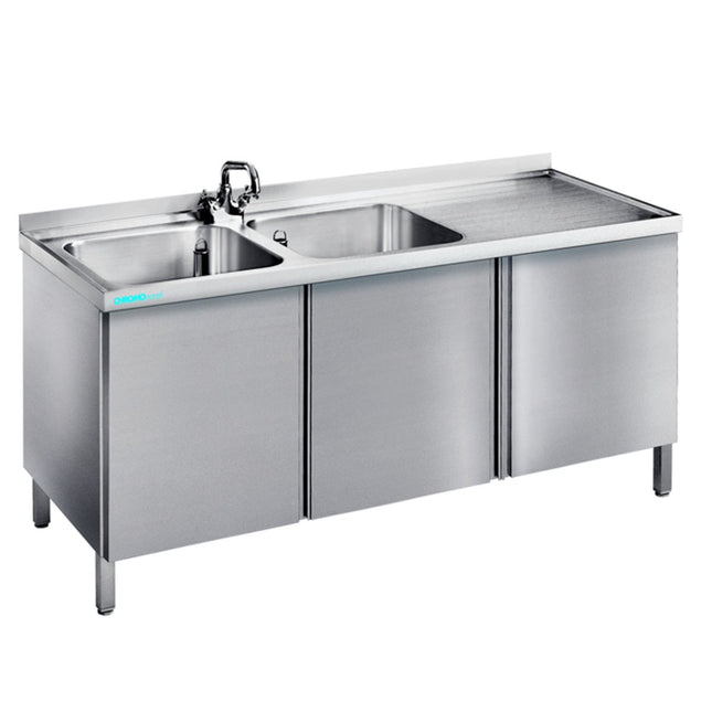 Spültisch mit zwei Becken und Flügeltüren Tiefe 600 mm - Salmgastro Onlineshop-ST0615C2LSF-Chromonorm-