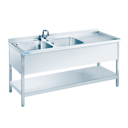Spültisch mit zwei Becken und Zwischenboden Tiefe 600 mm - Salmgastro Onlineshop-ST0615C2LTZ-Chromonorm-