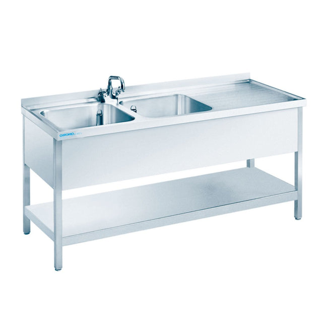 Spültisch mit zwei Becken und Zwischenboden Tiefe 600 mm - Salmgastro Onlineshop-ST0615C2LTZ-Chromonorm-