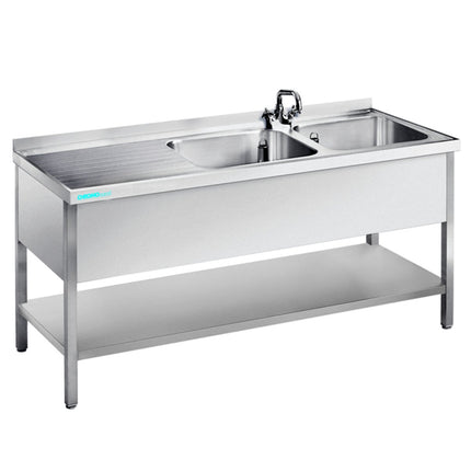 Spültisch mit zwei Becken und Zwischenboden Tiefe 600 mm - Salmgastro Onlineshop-ST0615C2RTZ-Chromonorm-