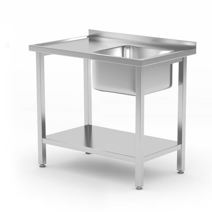Tisch mit Spülbecken und Ablage - geschraubt, Tiefe: 600 mm, HENDI, Budget Line, 800x600x(H)850mm - Salmgastro Onlineshop-816998-Hendi-8711369816998