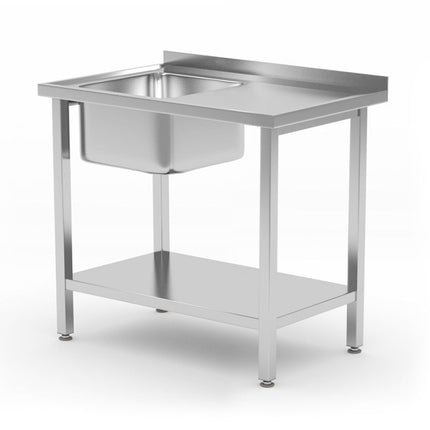 Tisch mit Spülbecken und Ablage - geschraubt, Tiefe: 600 mm, HENDI, Budget Line, 800x600x(H)850mm - Salmgastro Onlineshop-817001-Hendi-8711369817001