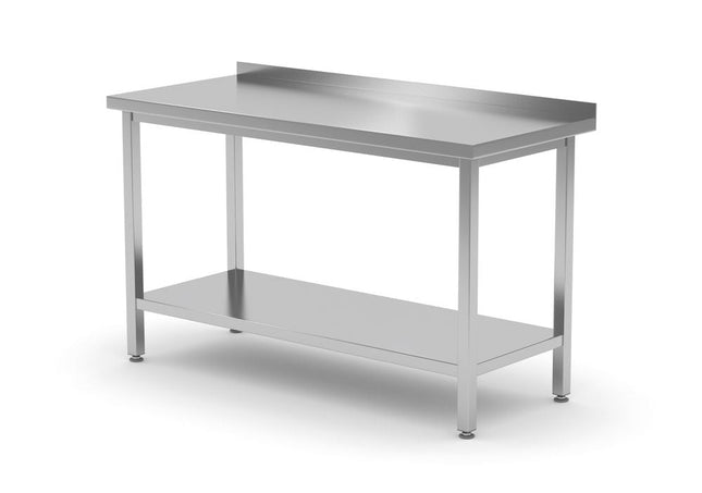 Wandarbeitstisch mit Aufkantung und Ablage - Tiefe 600 mm, HENDI, Kitchen Line, 1000x600x(H)850mm - Salmgastro Onlineshop-811467-Hendi-8711369811467