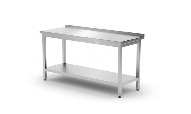 Wandarbeitstisch mit Aufkantung und Ablage - Tiefe 600 mm, HENDI, Kitchen Line, 1600x600x(H)850mm - Salmgastro Onlineshop-811498-Hendi-8711369811498