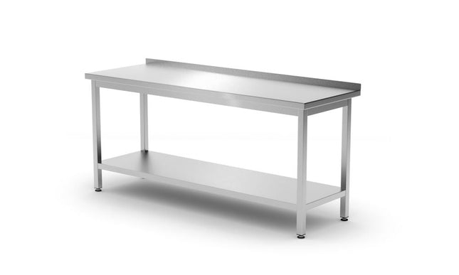 Wandarbeitstisch mit Aufkantung und Ablage - Tiefe 600 mm, HENDI, Kitchen Line, 1800x600x(H)850mm - Salmgastro Onlineshop-811504-Hendi-8711369811504