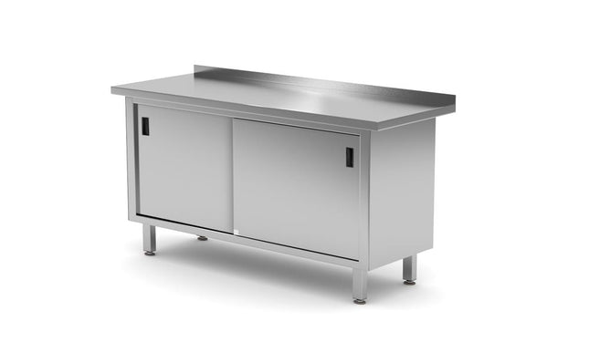 Wandarbeitstische mit Schrank und Schiebetüren – verschweißt , HENDI, Profi Line, 1600x600x(H)850mm - Salmgastro Onlineshop-811689-Hendi-8711369811689